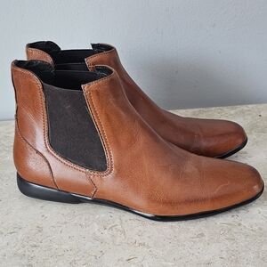 Italian Leather Chelsea Boots Women's Size 38 US 7.5 Cognac Brown Made In Italy